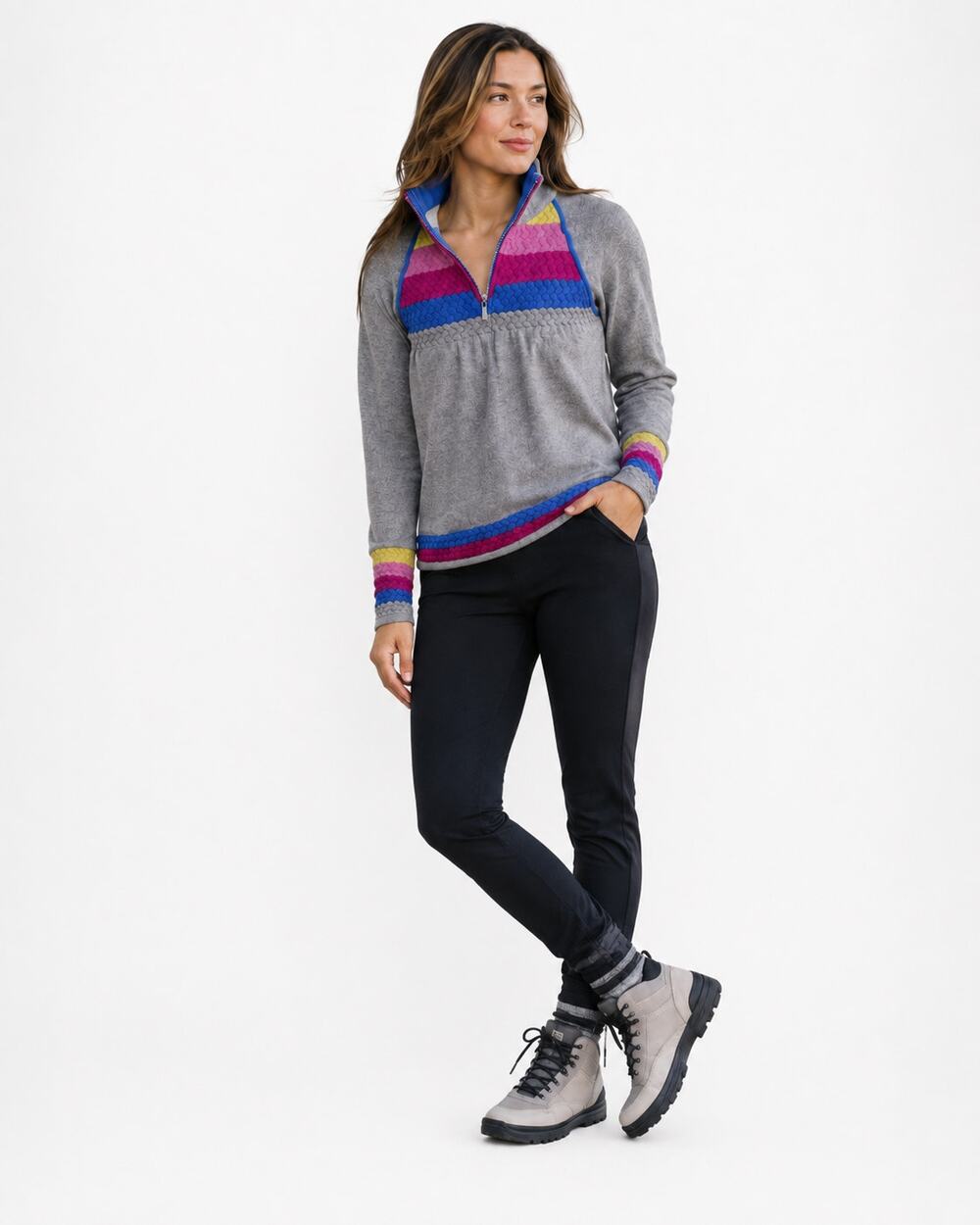 Neve Grey Blue Merino Wool Quarter Zip Sweater Womens M Preppy Gorpcore Warm